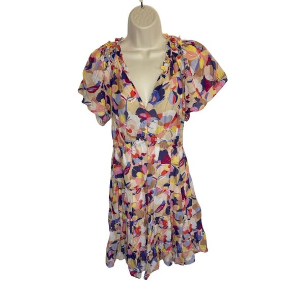 NEW Caballero Anthropologie Multicolor Floral V-neck Midi dress NWOT - Size M - Picture 1 of 6